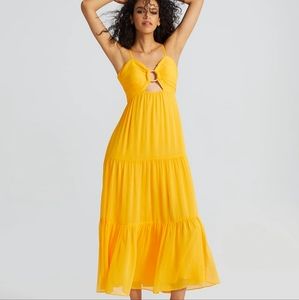 Gabrielle Union yellow chiffony keyhole backless maxi dress size M